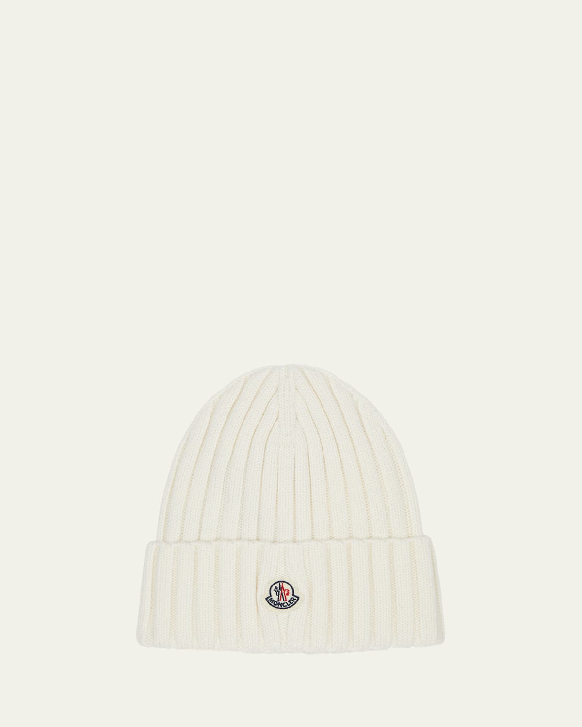 Moncler Ribbed Wool Logo Beanie In Light Pink