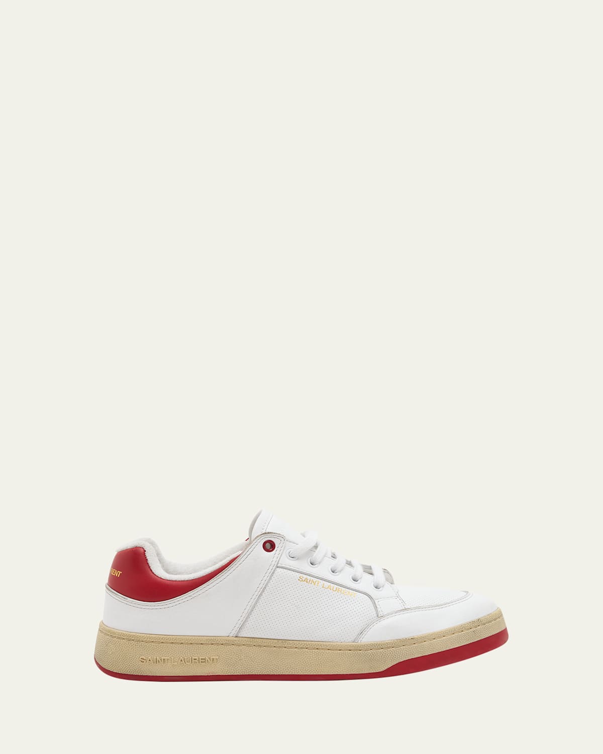 Shop Saint Laurent Men's Sl/61 Bicolor Leather Low-top Sneakers In Off White/red