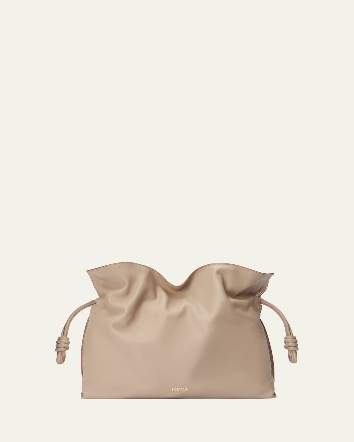 Loewe Flamenco Large Clutch Bag In Napa Leather With Golden Foil Anagram In Neutral
