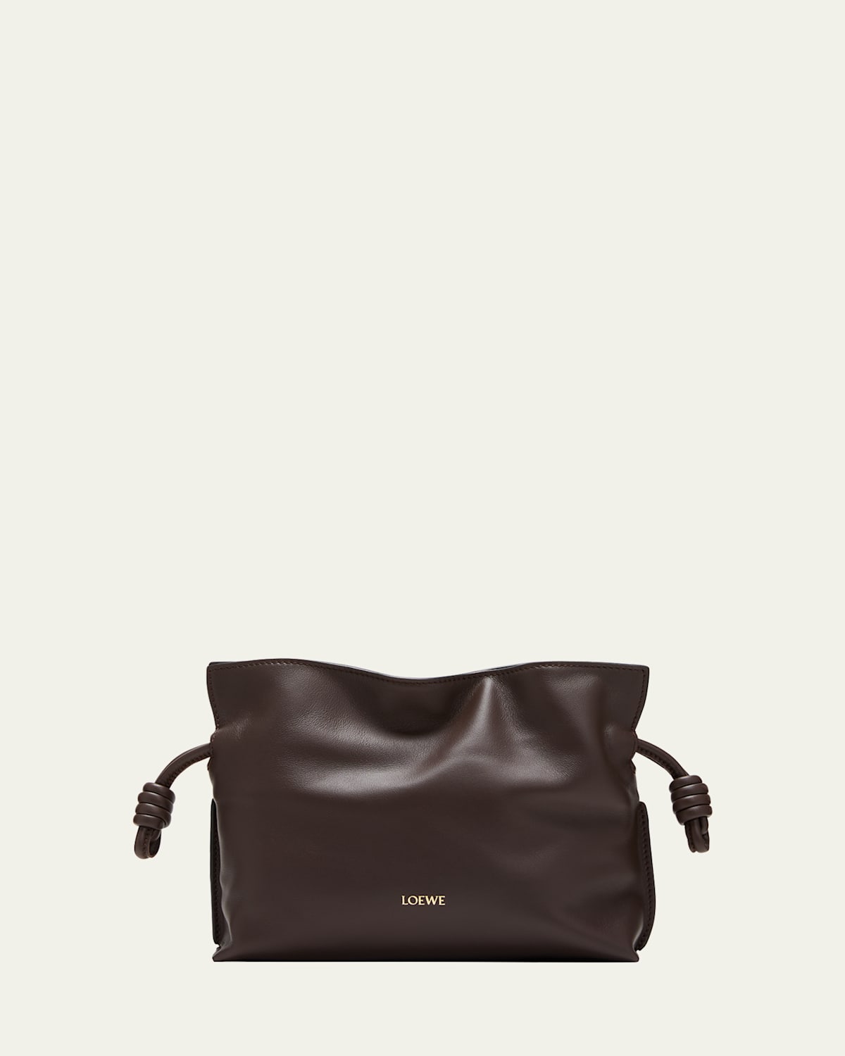 Loewe Flamenco Mini Clutch Bag In Napa Leather With Golden Foil Anagram In Chocolate