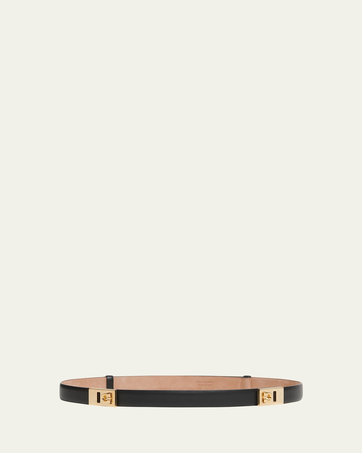 Ferragamo Double Gancini Leather Belt In Nero Naturale Beige Tortora
