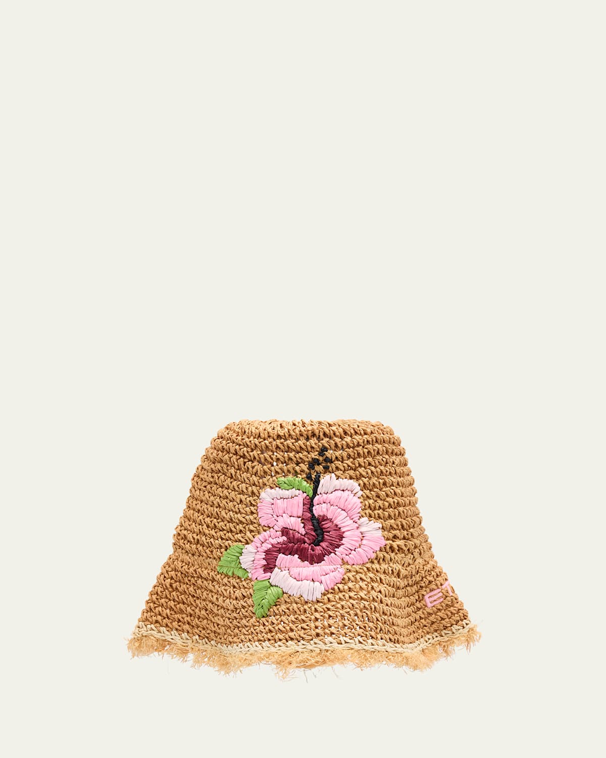 Etro Floral Embroidered Logo Paper Straw Bucket Hat In Natural