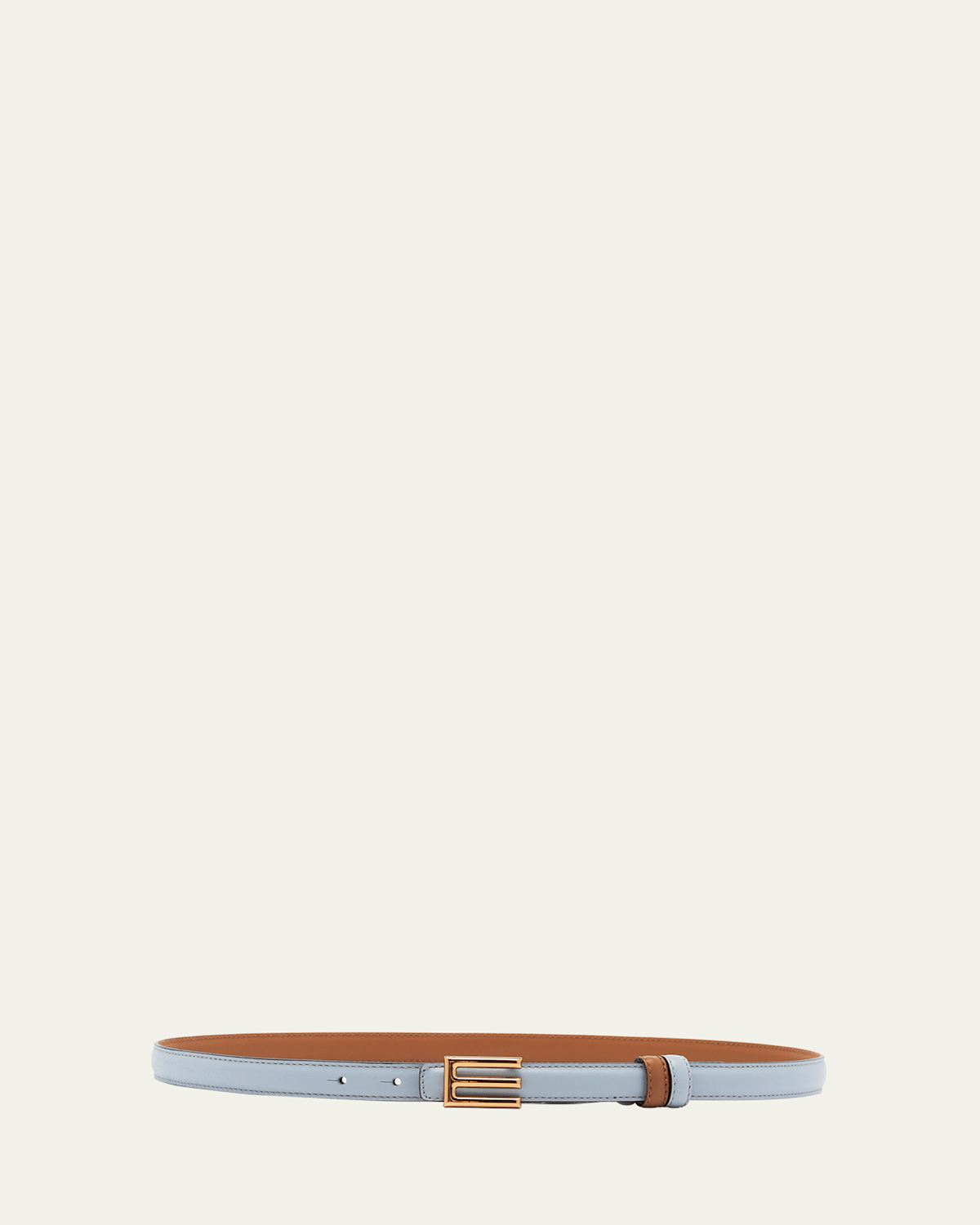Shop Etro E-monogram Reversible Leather & Brass Skinny Belt In Cielo