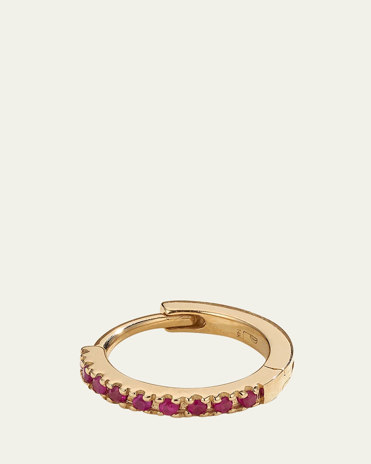 14k Yellow Gold Pave Ruby 8mm Huggie Hoop Earring, Single