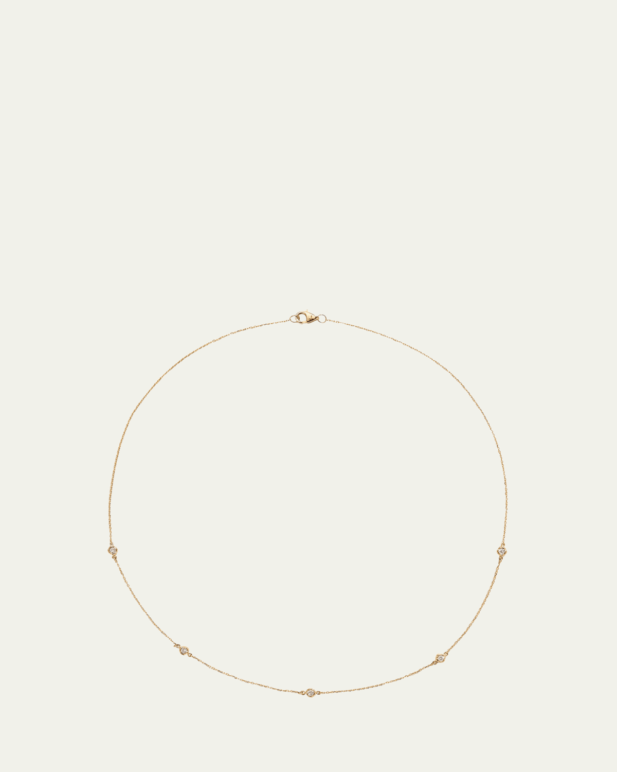 14K Yellow Gold Station Necklace with Rolo Chain and White Diamonds, 15"L