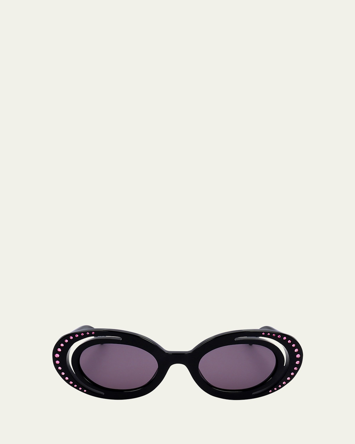 Marni Crystal-embellished Acetate Oval Sunglasses In Black
