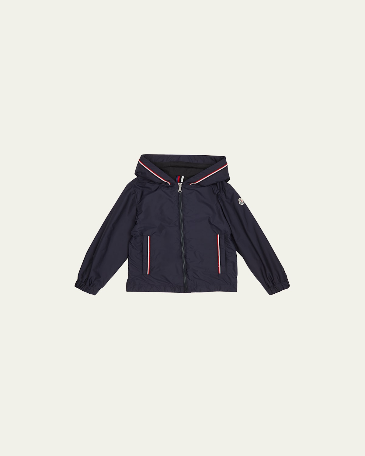 Moncler Boy's Granduc Tricolor Trim Jacket In Blue Navy