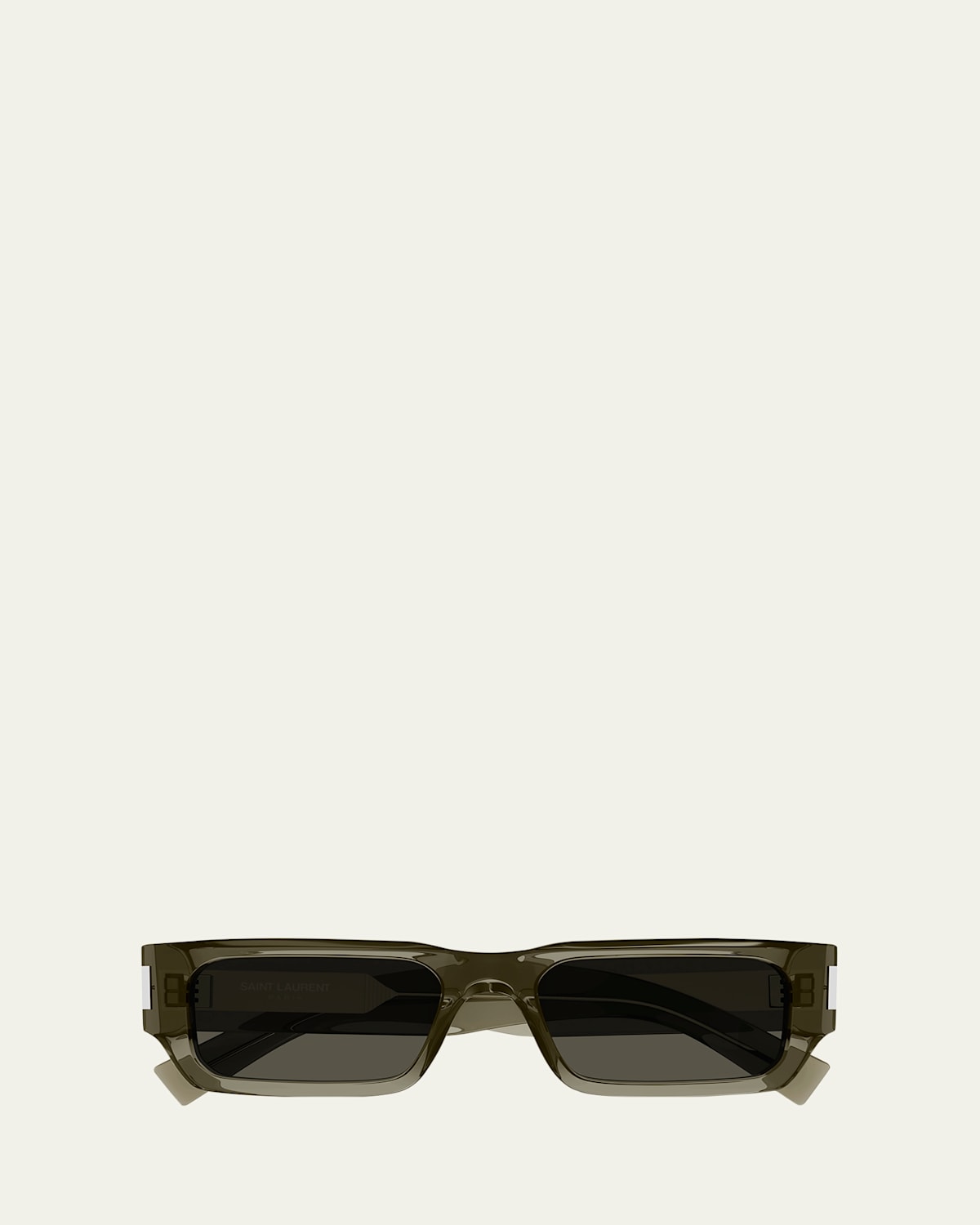 Saint Laurent Men's Sl 660 Acetate Rectangle Sunglasses In Shiny Transparent Taupe
