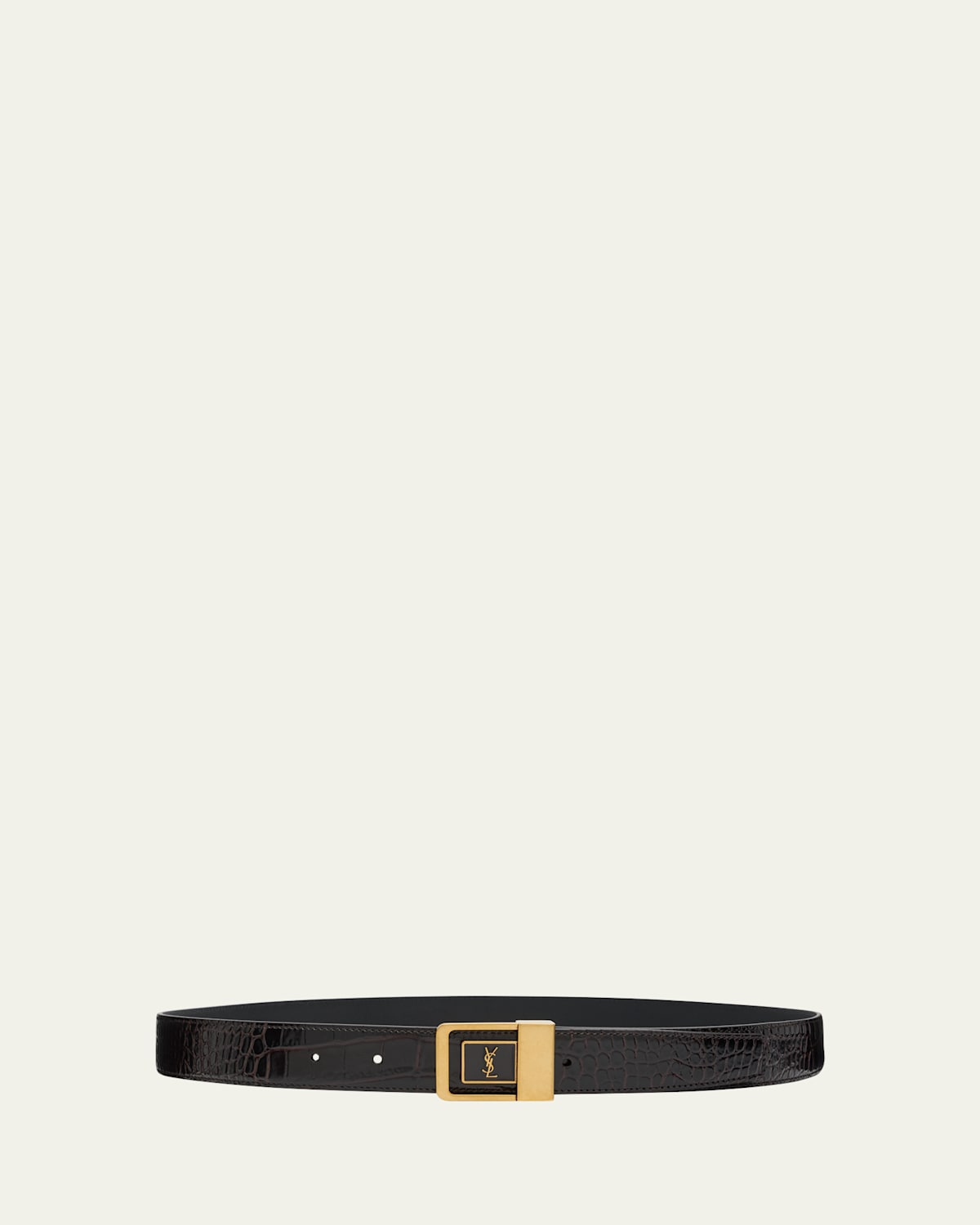 Saint Laurent Croc-embossed Leather Square Buckle Belt In Fondente
