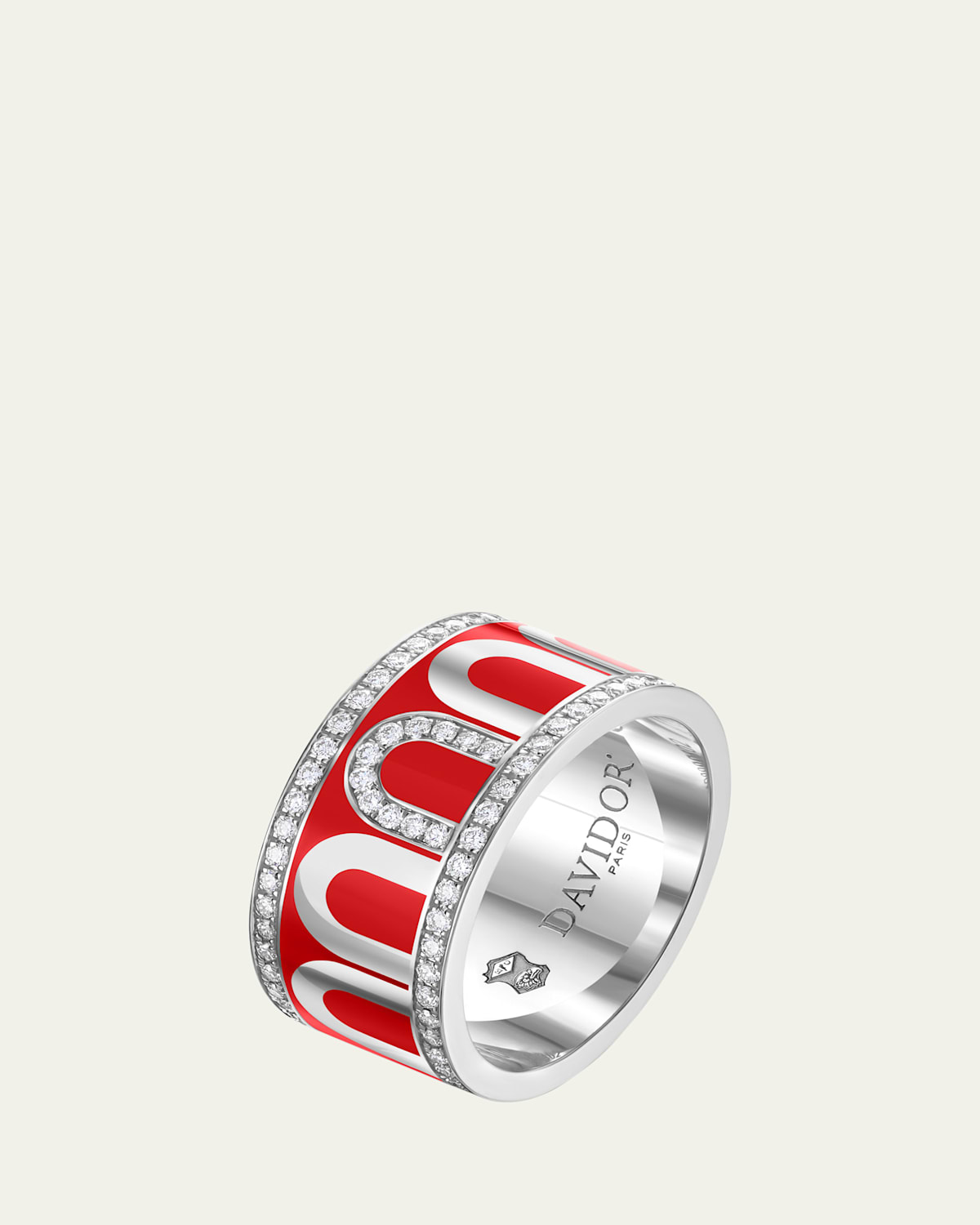 L'Arc de DAVIDOR Ring GM in 18K White Gold with Fraise Lacquered Ceramic and Porta Diamonds