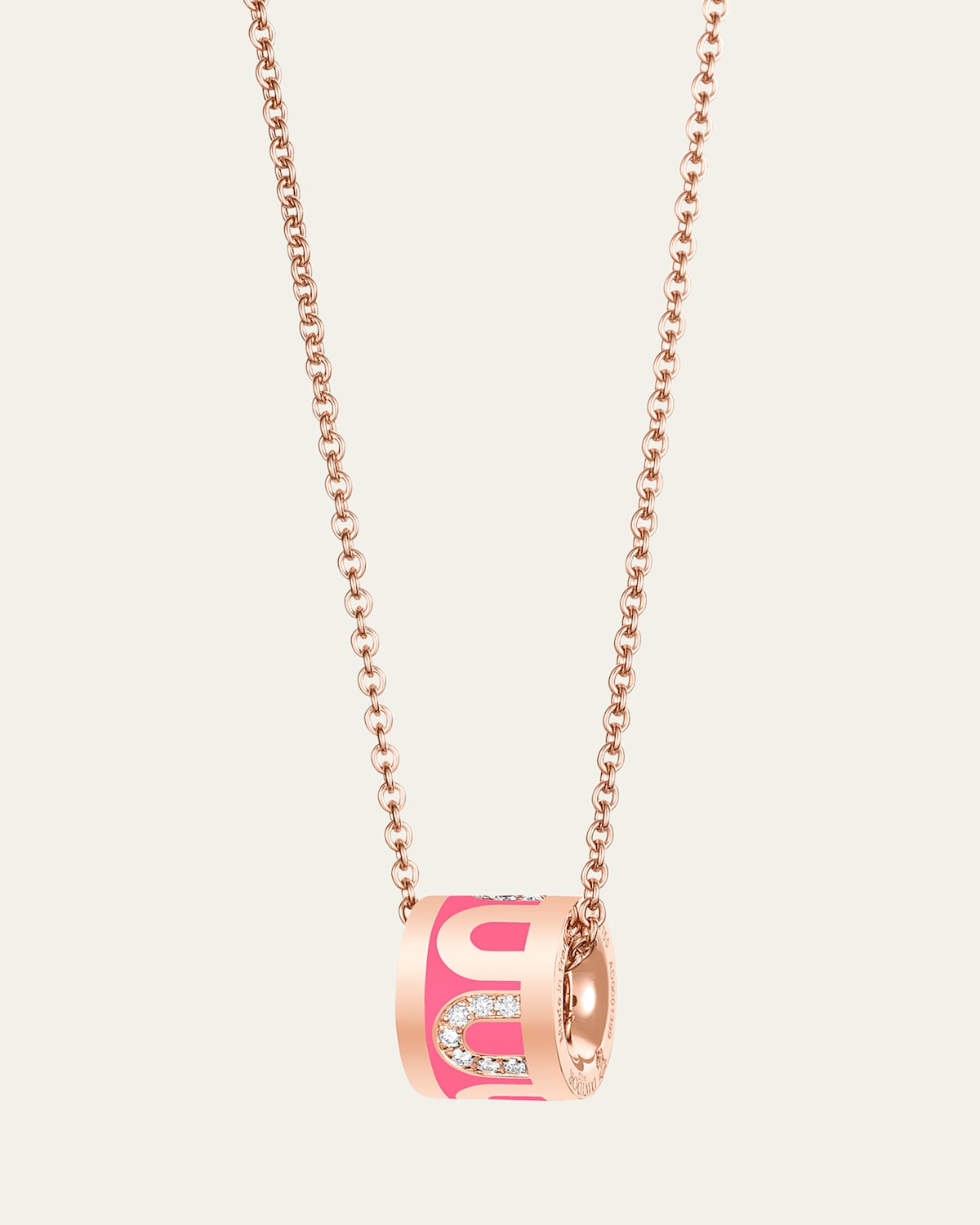 L'Arc de DAVIDOR Bead Necklace in 18K Rose Gold with Flamant Lacquered Ceramic and Colonnato Diamonds