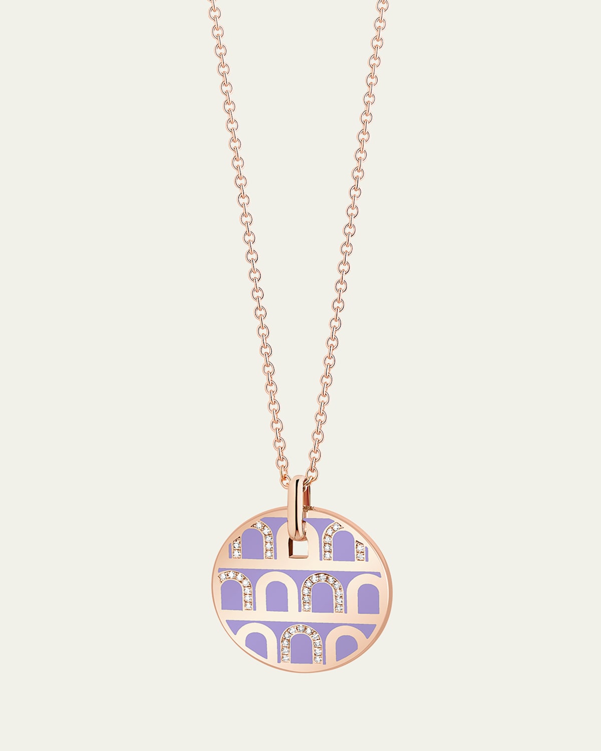 L'Arc de DAVIDOR Pendant Necklace GM in 18K Yellow Gold with Lavande Lacquered Ceramic and Colonnato Diamonds
