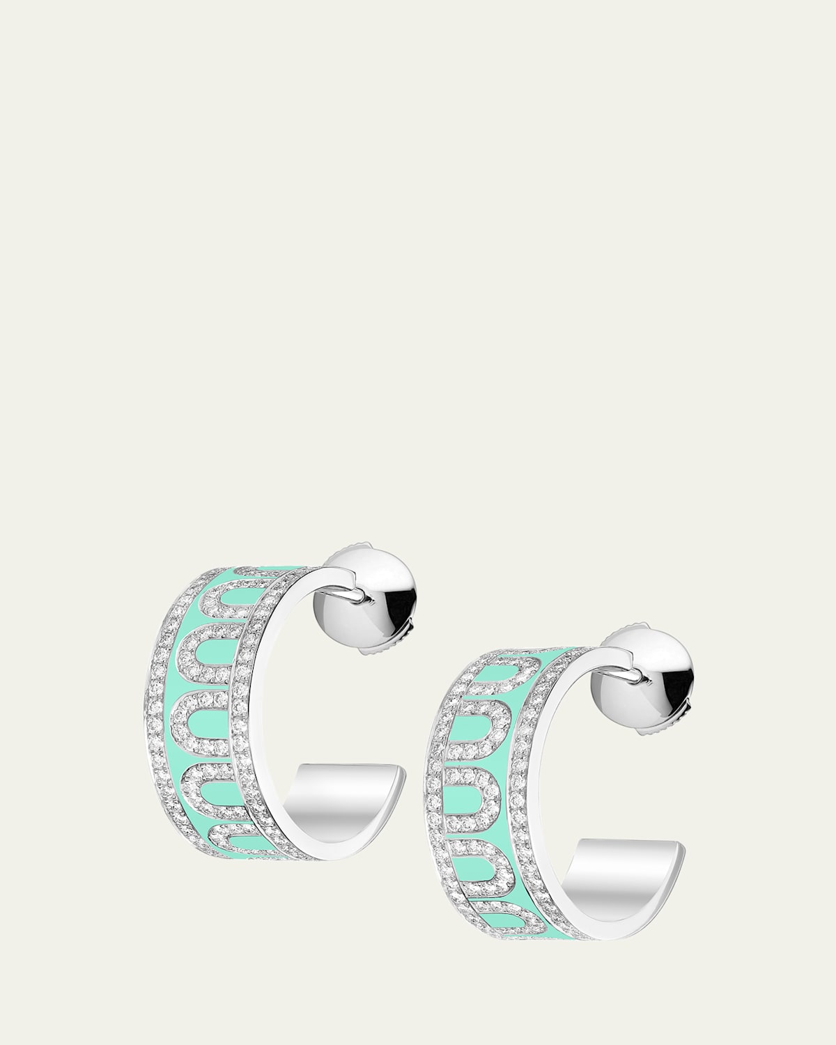 L'Arc de DAVIDOR Creole Earrings PM in 18K White Gold with Palm Beach Lacquered Ceramic and Palais Diamonds