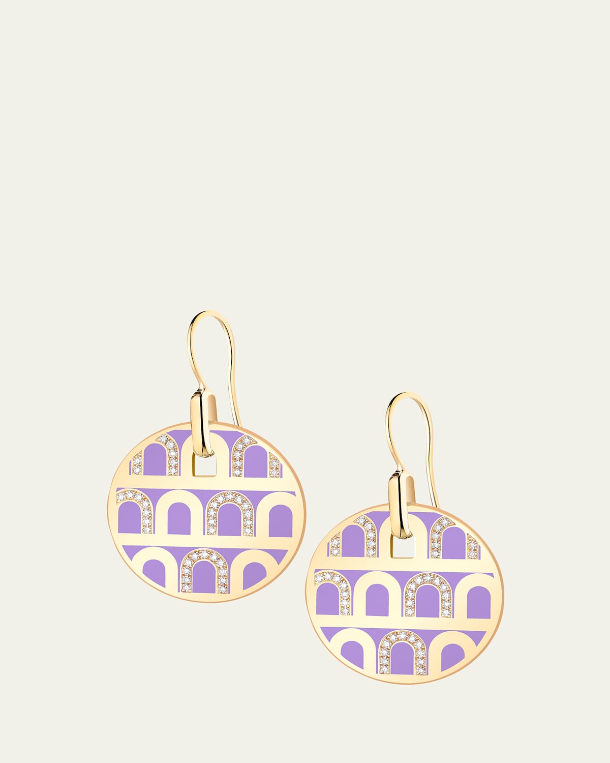 L'Arc de DAVIDOR Pendant Earrings GM in 18K Yellow Gold with Lavande Lacquered Ceramic and Colonnato Diamonds
