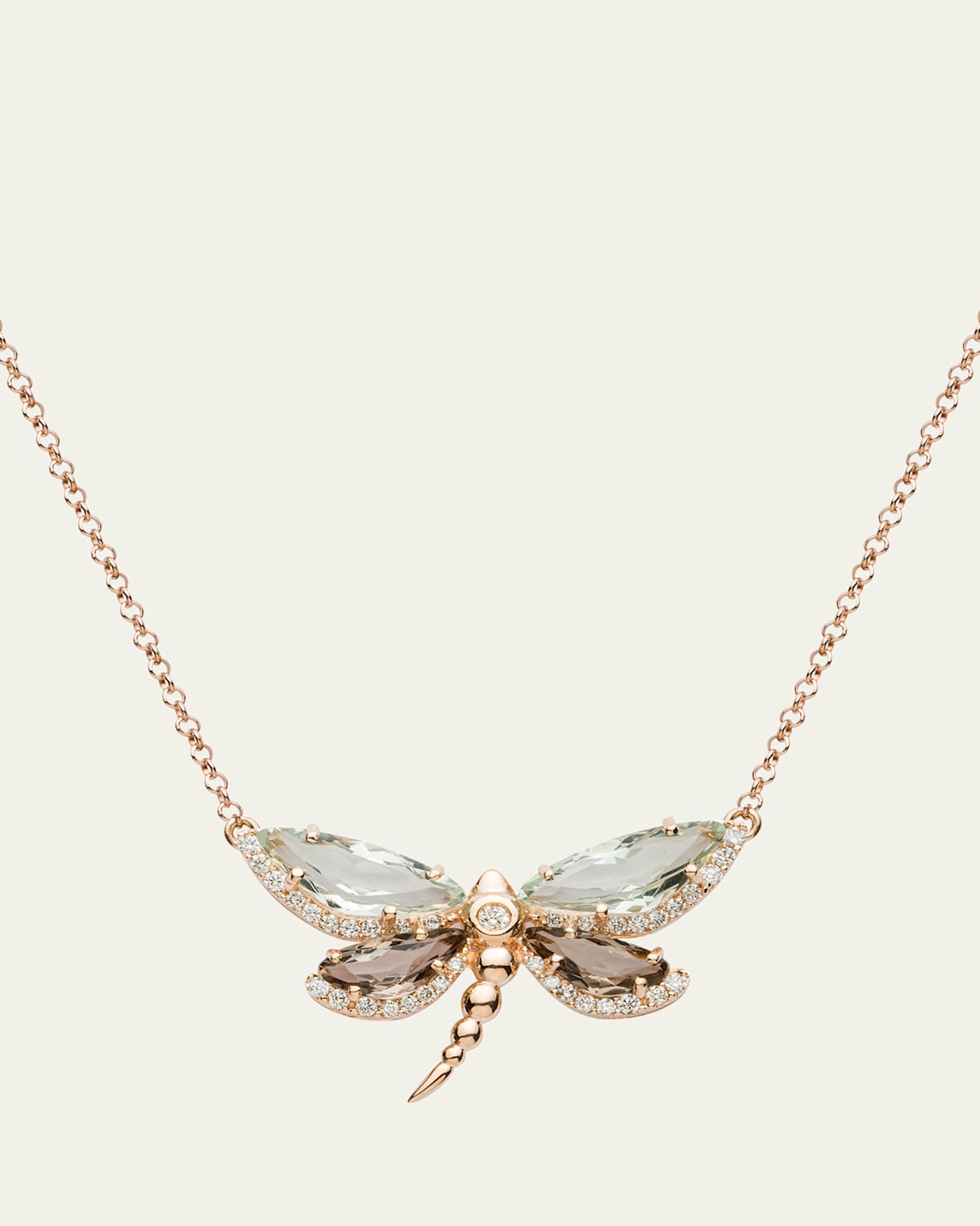 Prasiolite and Quartz Dragonfly Necklace with Diamonds
