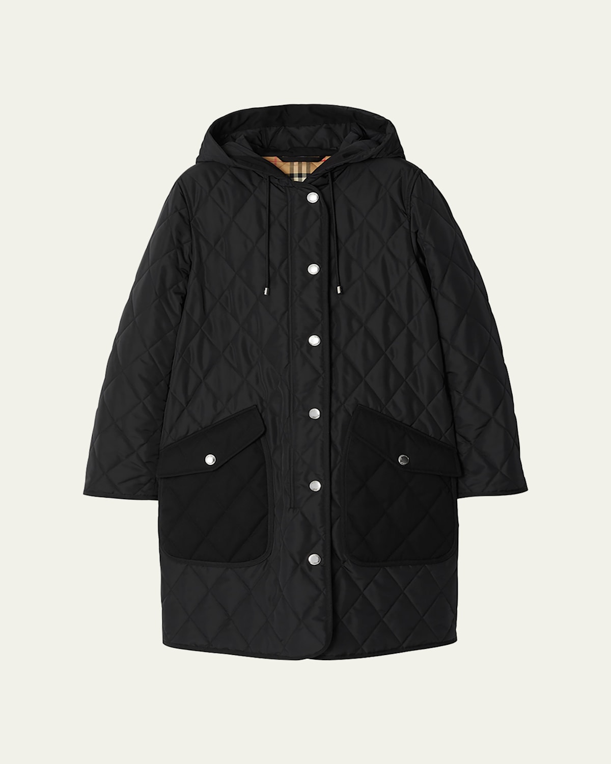 Burberry Roxby Diamond-quilted Mid-length Coat In Black