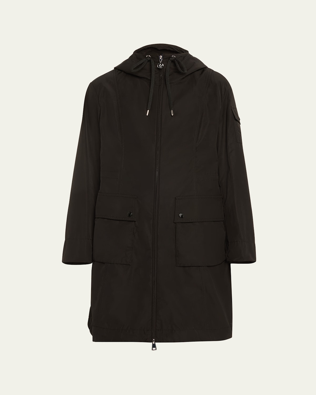 Moncler Laerte Long Parka Jacket In Beige