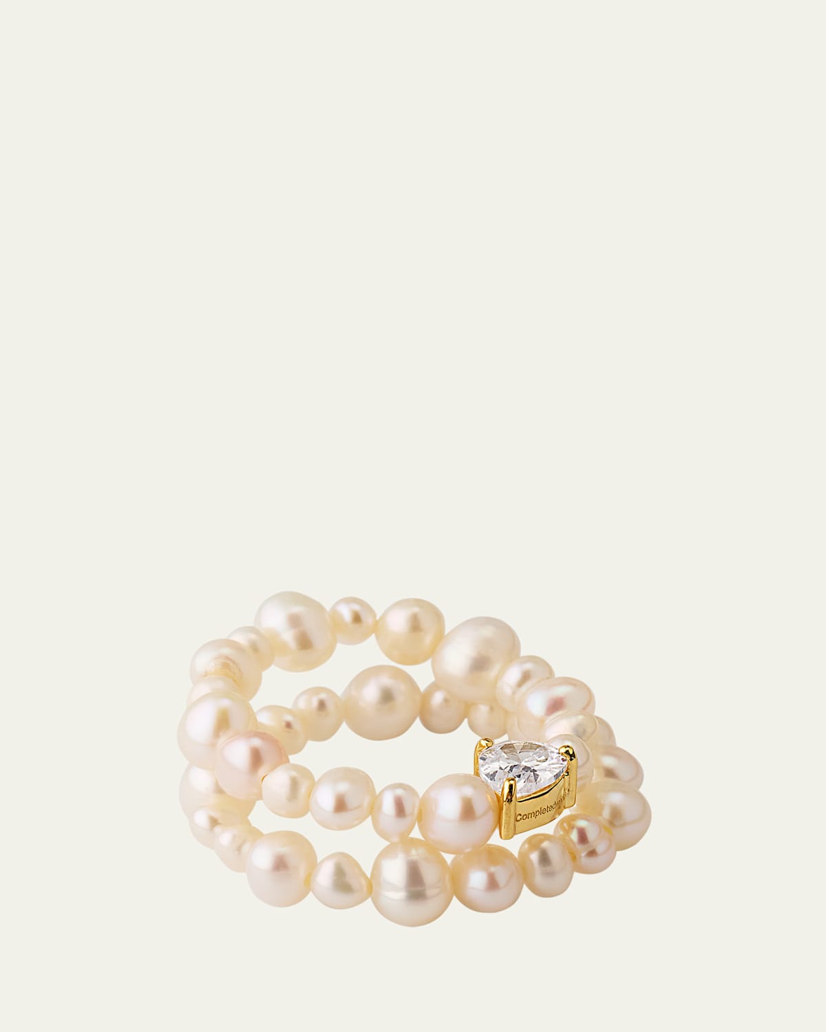 The Exposure of Time Ring Set in 14K Yellow Gold Plated Silver with Freshwater Pearls and Cubic Zirconia