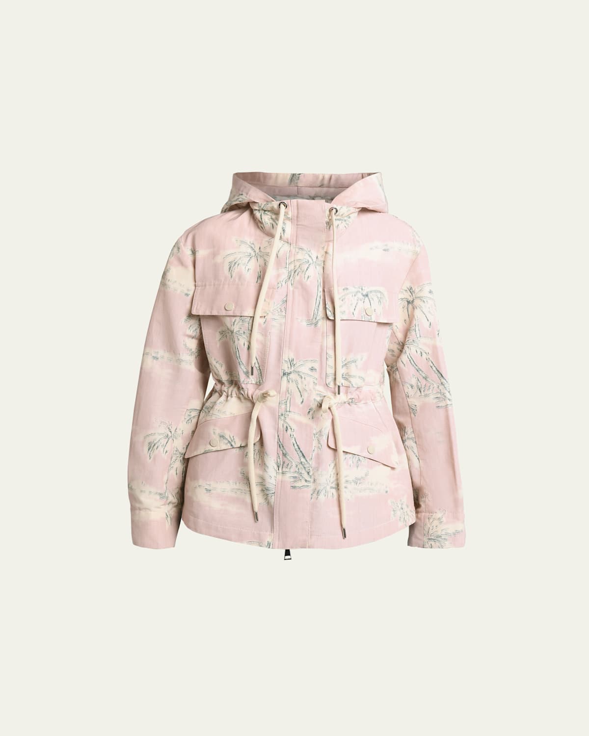 Moncler Marpe Palm Tree Printed Short Parka Jacket In Beige