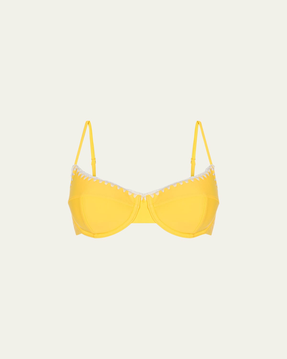 Shop Ramy Brook Emmeline Crochet-trim Bikini Top In Lemon Drop/white Crochet