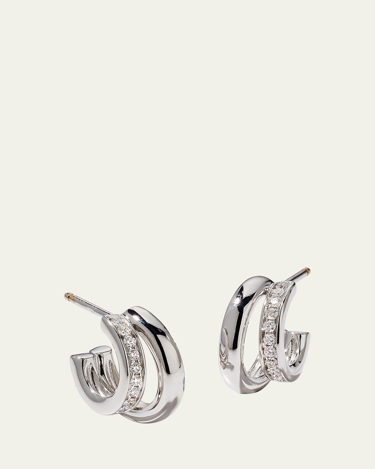 18K White Gold Together Diamond Double Hoop Earrings