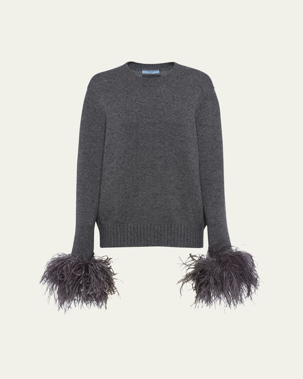 Prada Feathered-cuff Cashmere Sweater In Ardesia