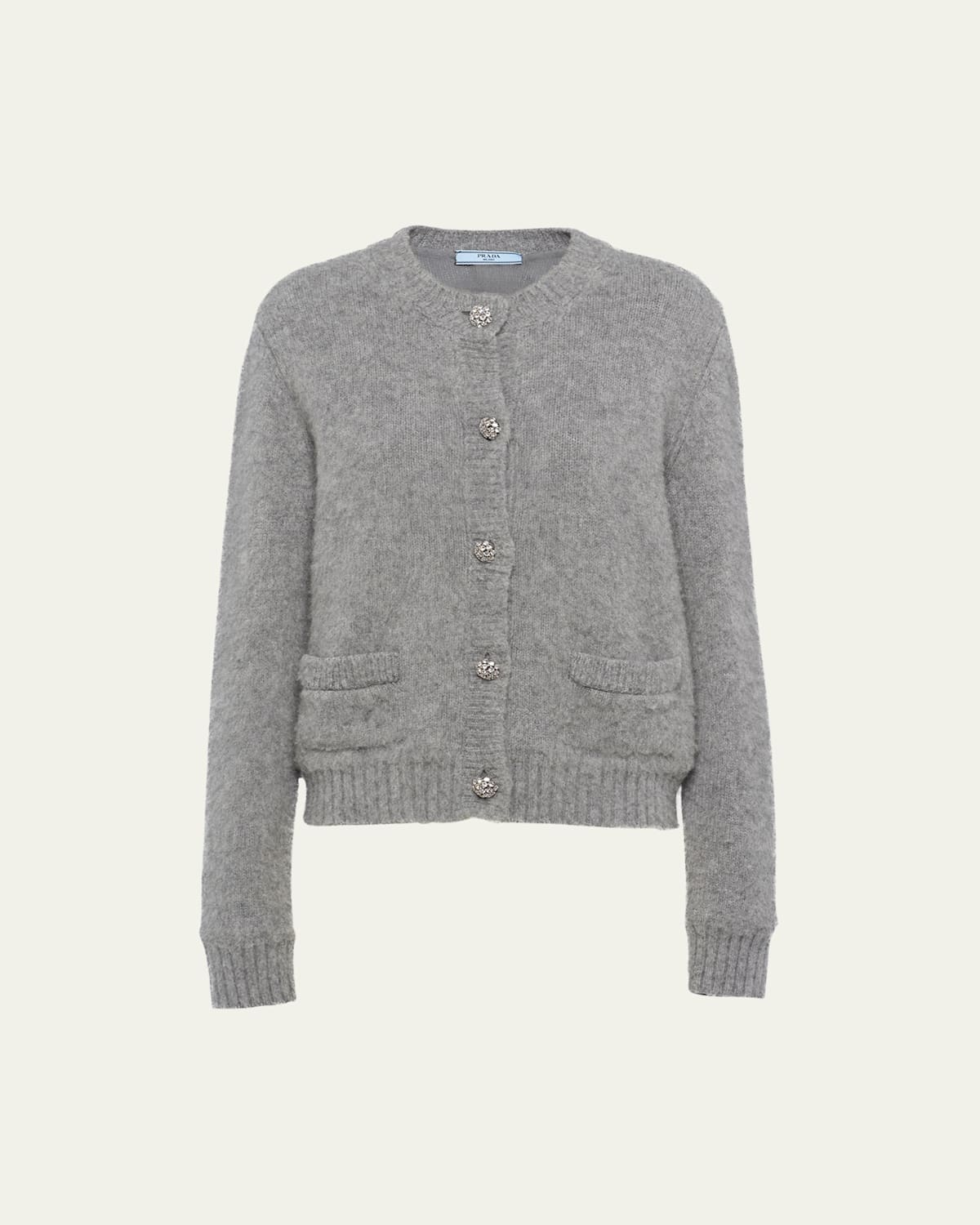 Prada Crystal-button Cashmere Cardigan In Grigio