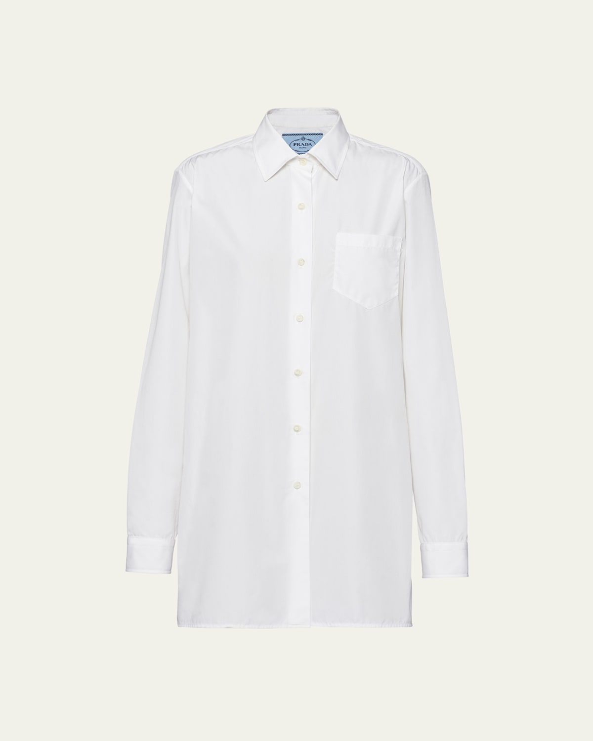 Prada Poplin Button Down Mini Dress In Bianco