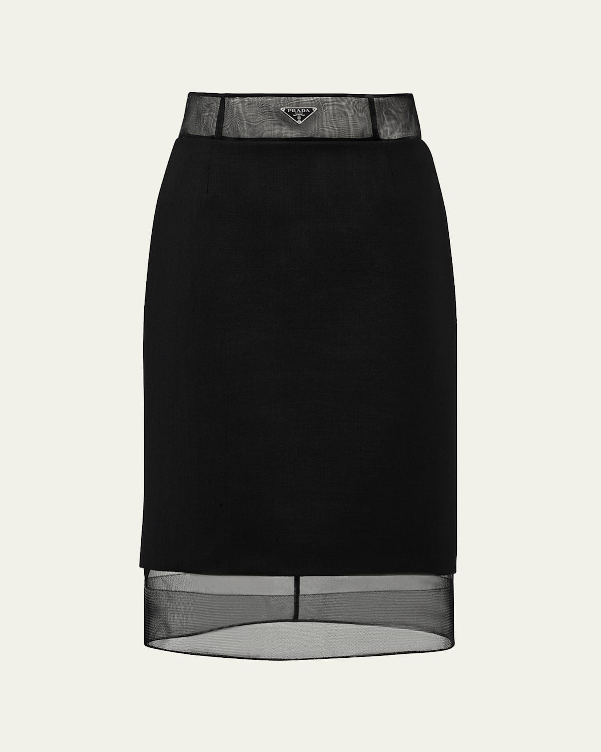Shop Prada Wool Pencil Midi Skirt With Crinoline In Nero