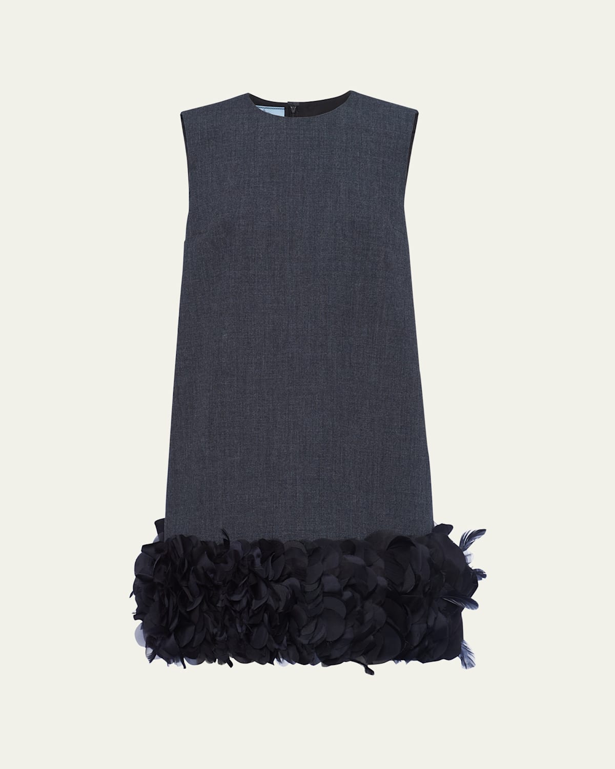 Prada Mat Feather-hem Mini Dress With Crystal Buttons In Ardesia