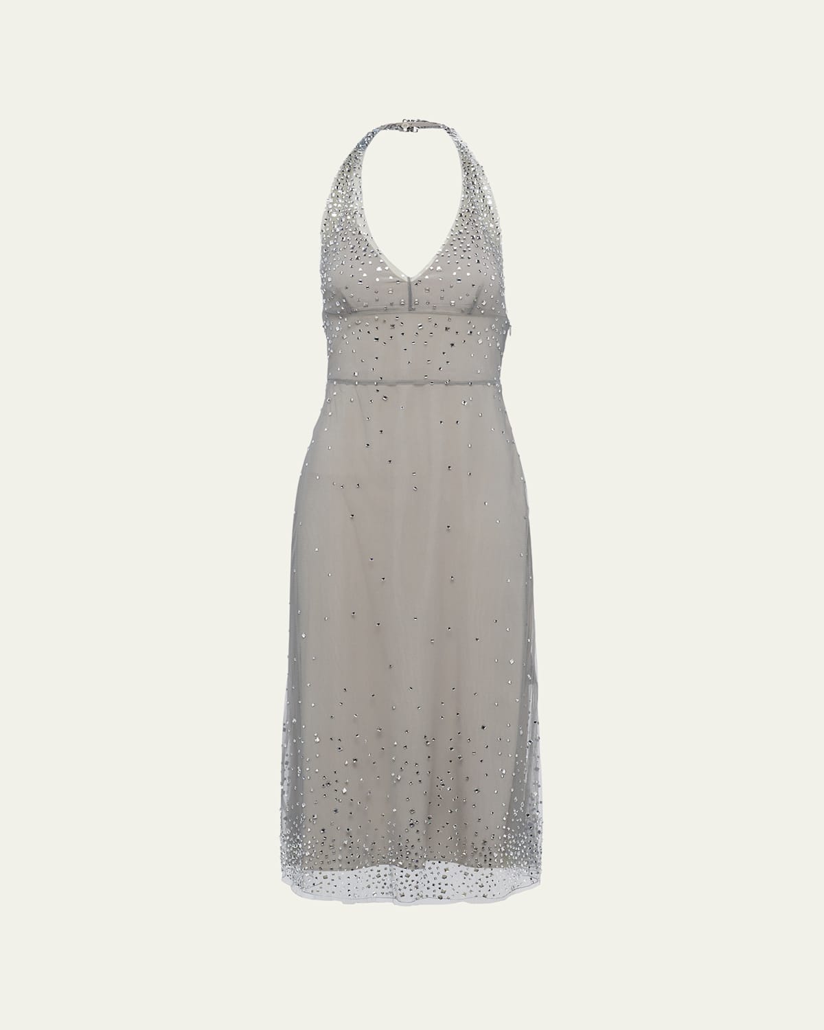 Prada Crystal-embellished Tulle Halterneck In Granito
