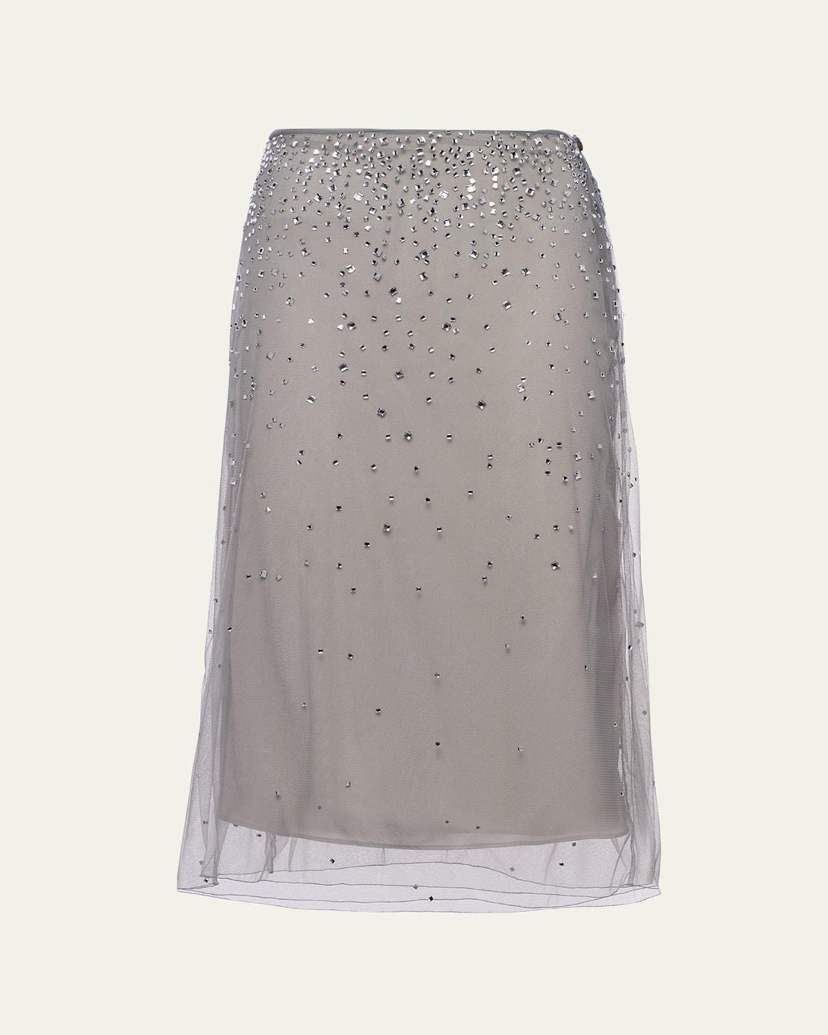 Prada Crystal-studded Tulle Midi Skirt In Granito