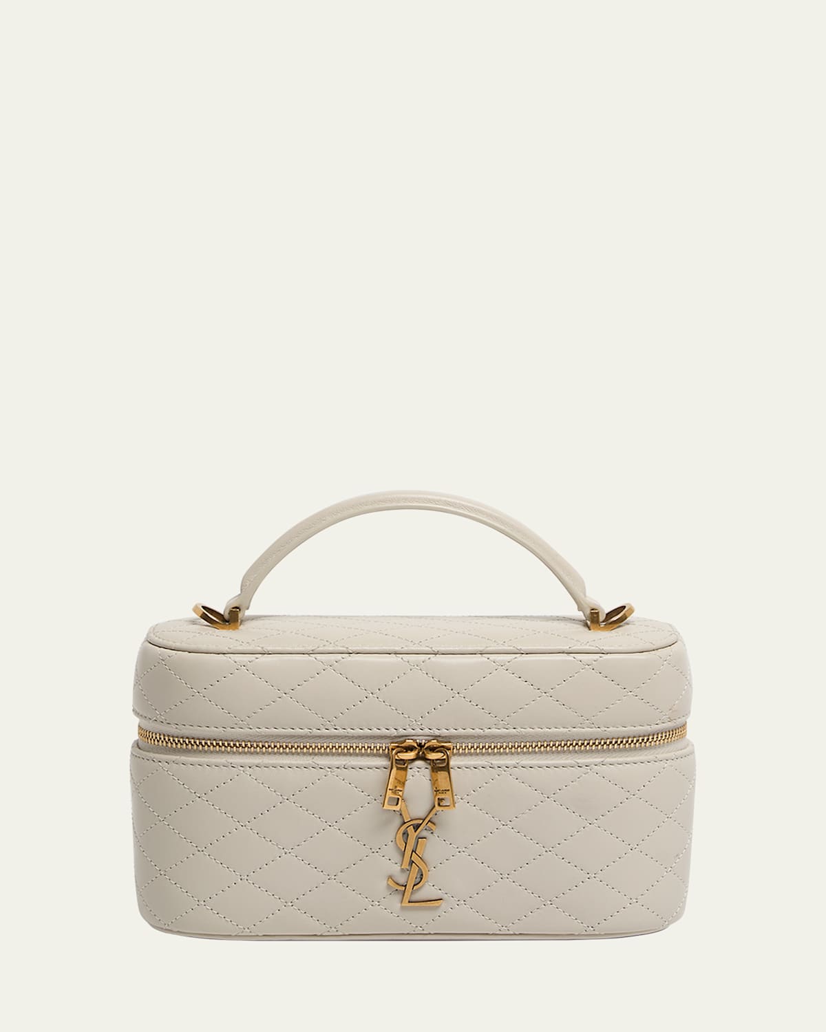 Saint Laurent Gabby Mini Vanity Case In Quilted Leather With Gold Hardware In Crema Soft