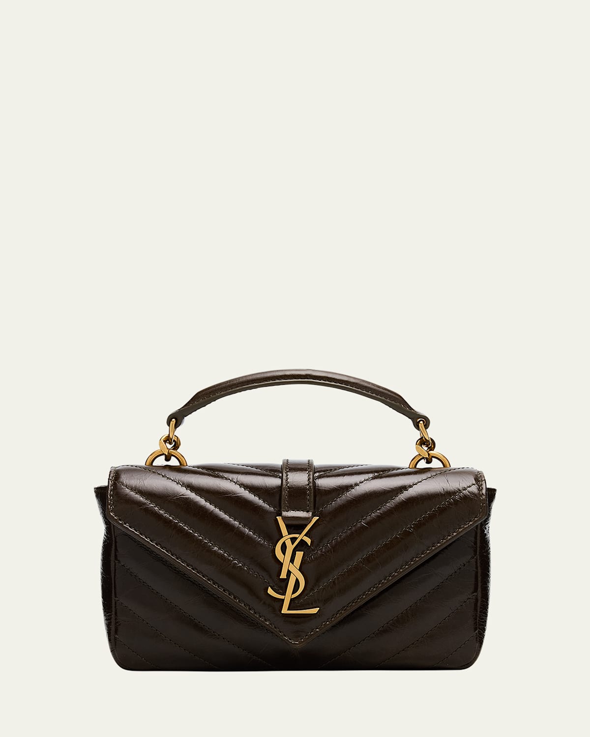 Saint Laurent College Mini Ysl Quilted Crossbody Bag In Brown