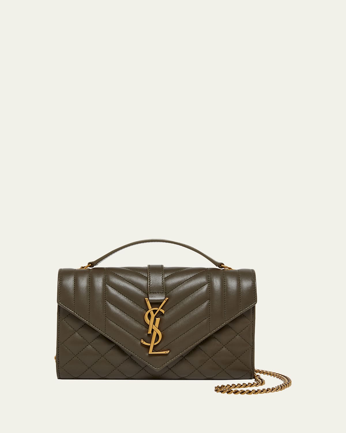 Saint Laurent Envelope Triquilt Small Ysl Shoulder Bag In Smooth Leather In Light Musk