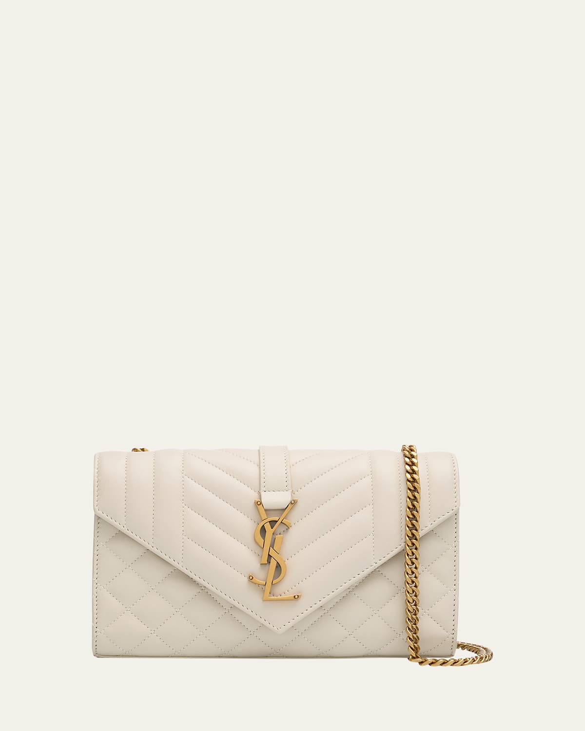 Saint Laurent Envelope Triquilt Small Ysl Shoulder Bag In Smooth Leather In Blanc Vintage
