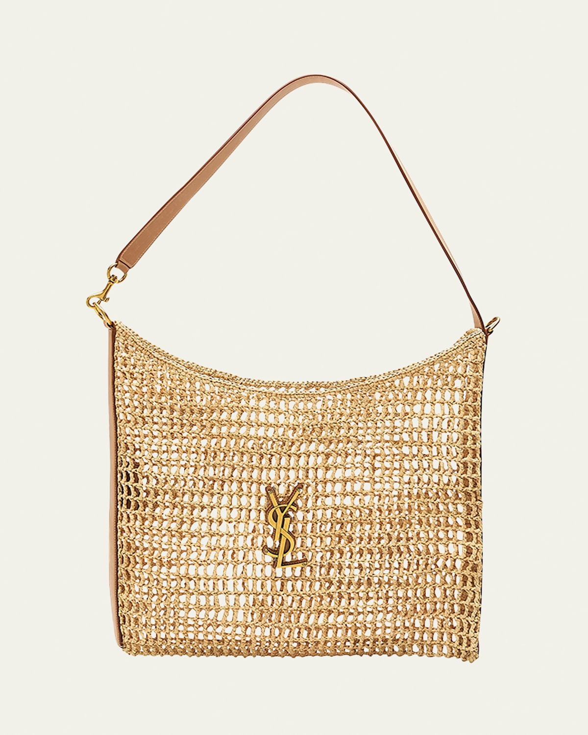 Saint Laurent Oxalis Ysl Monogram Shoulder Bag In Raffia With Bronze Hardware In Natural/vintage Brown