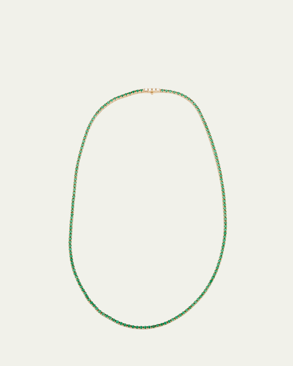 18k Yellow Gold Riviera Diamond and Emerald Necklace