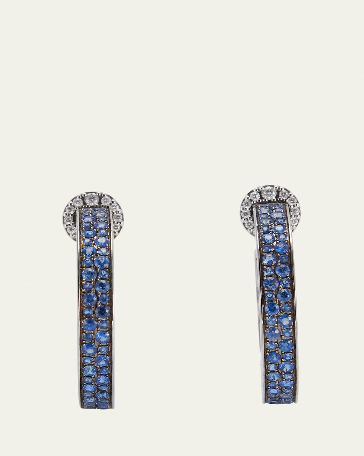 18k White Gold Diamond and Sapphire Hoop Earrings