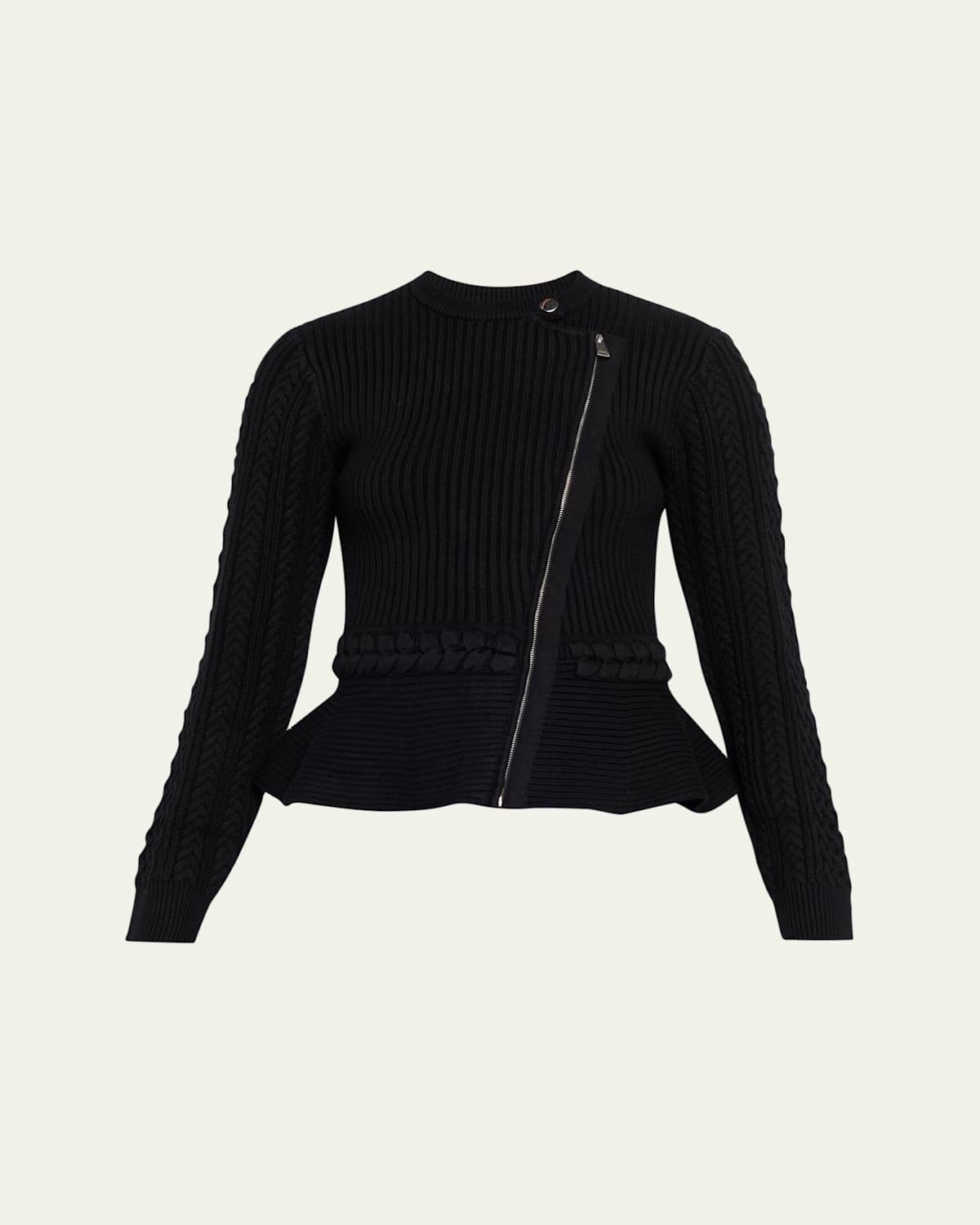 Simkhai Andi Mixed-knit Cotton Peplum Jacket In Black