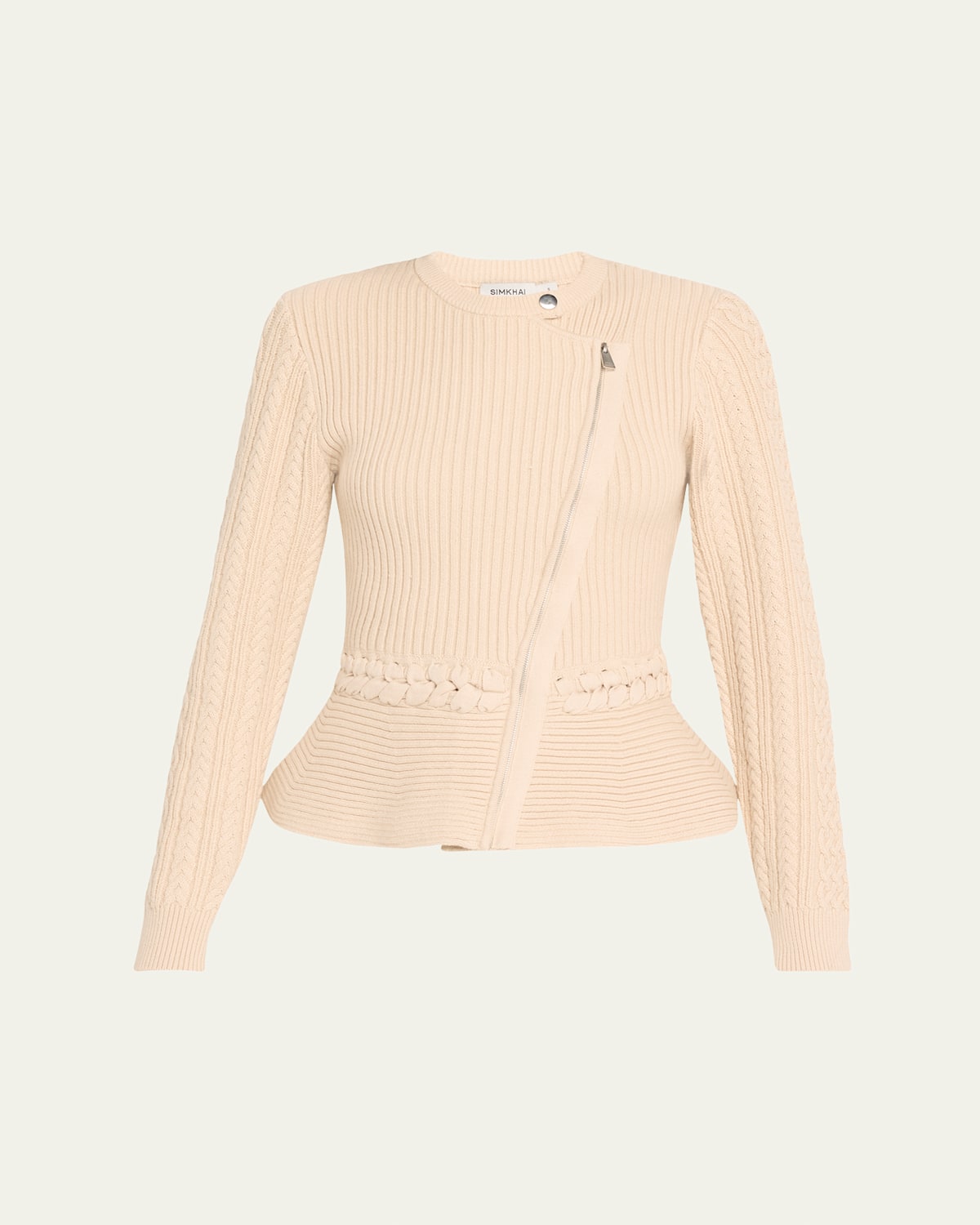 Simkhai Andi Mixed-knit Cotton Peplum Jacket In Stone