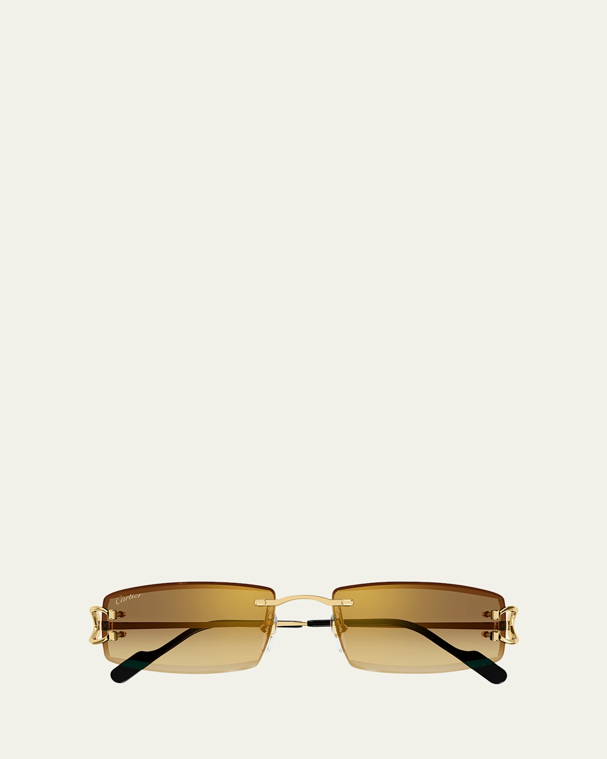Cartier Men's Rimless Metal Rectangle Sunglasses In Smooth Golden Finish