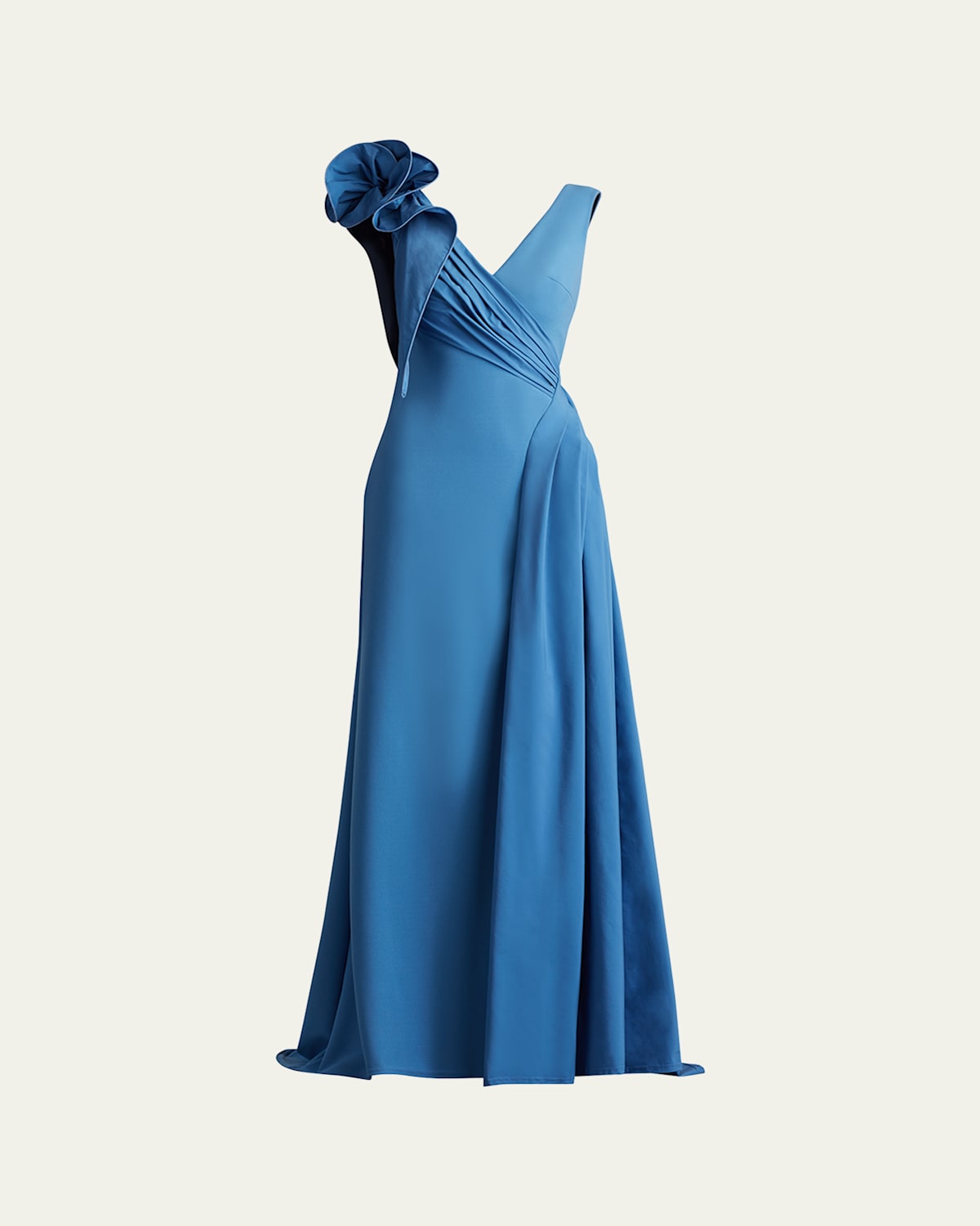 Tadashi Shoji Sleeveless Draped Ruffle Crepe Gown In Cadet Blue