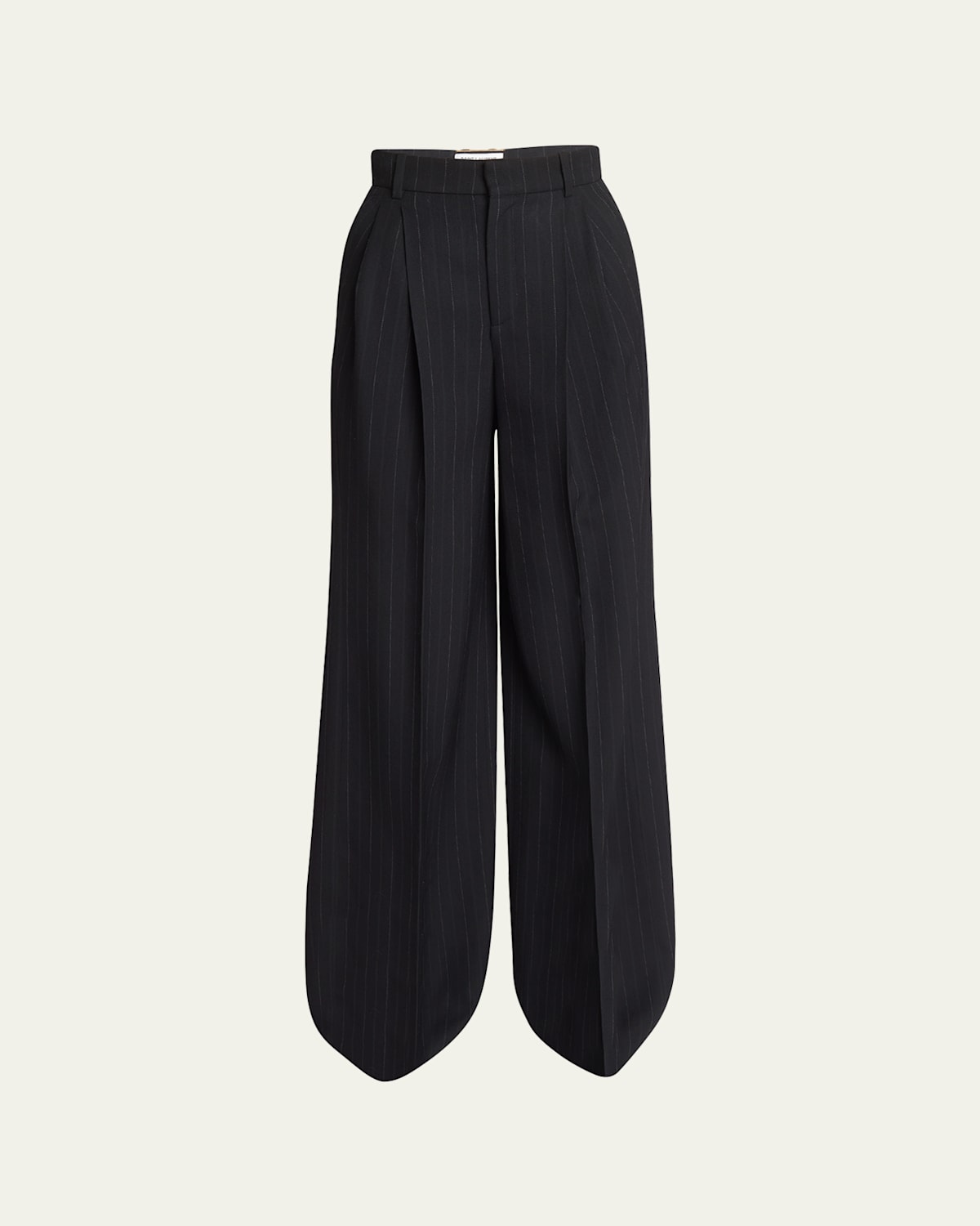 Pinstripe Wide-Leg Pleated Trousers