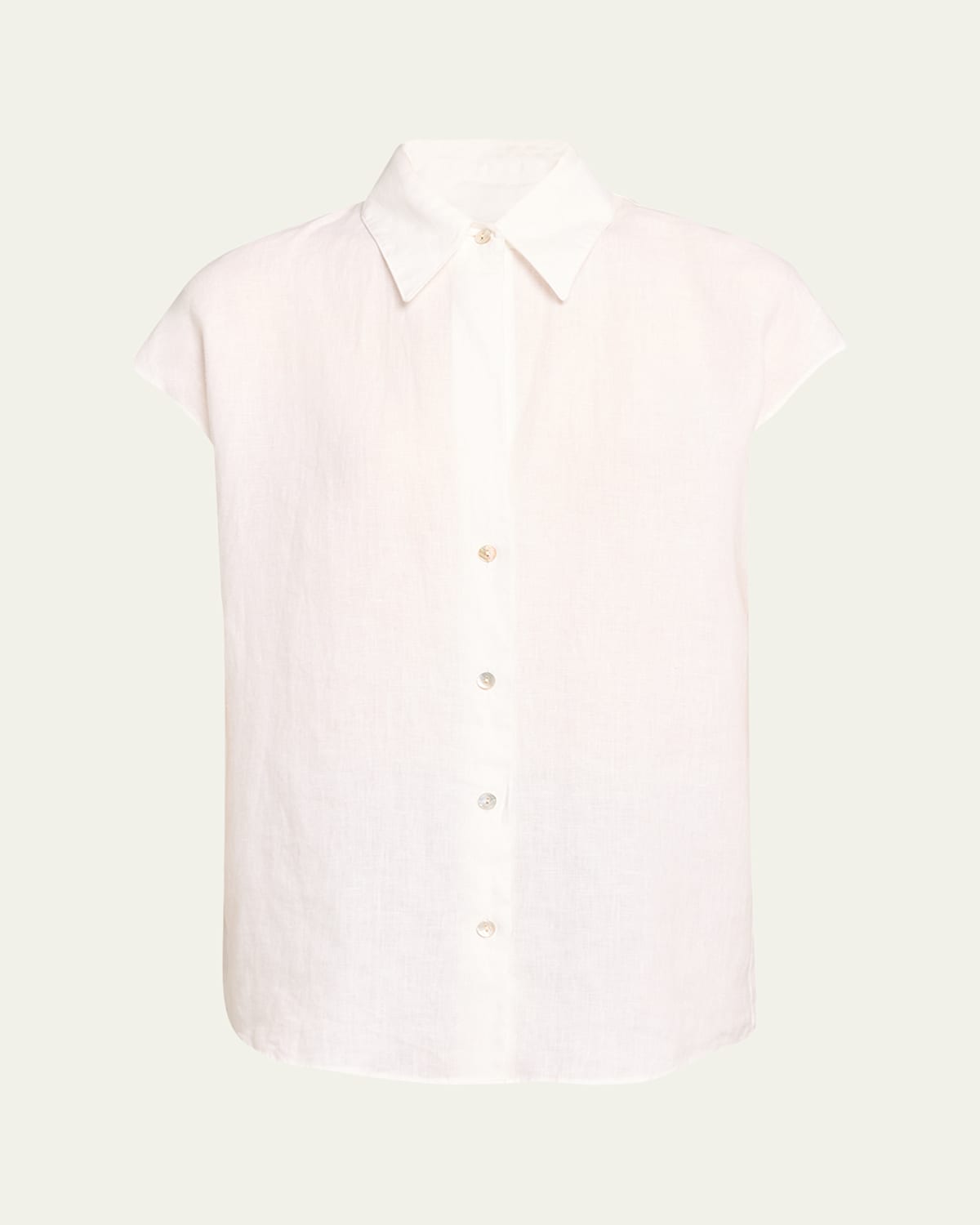 Vince Cap-sleeve Linen Button-front Blouse In Optic White