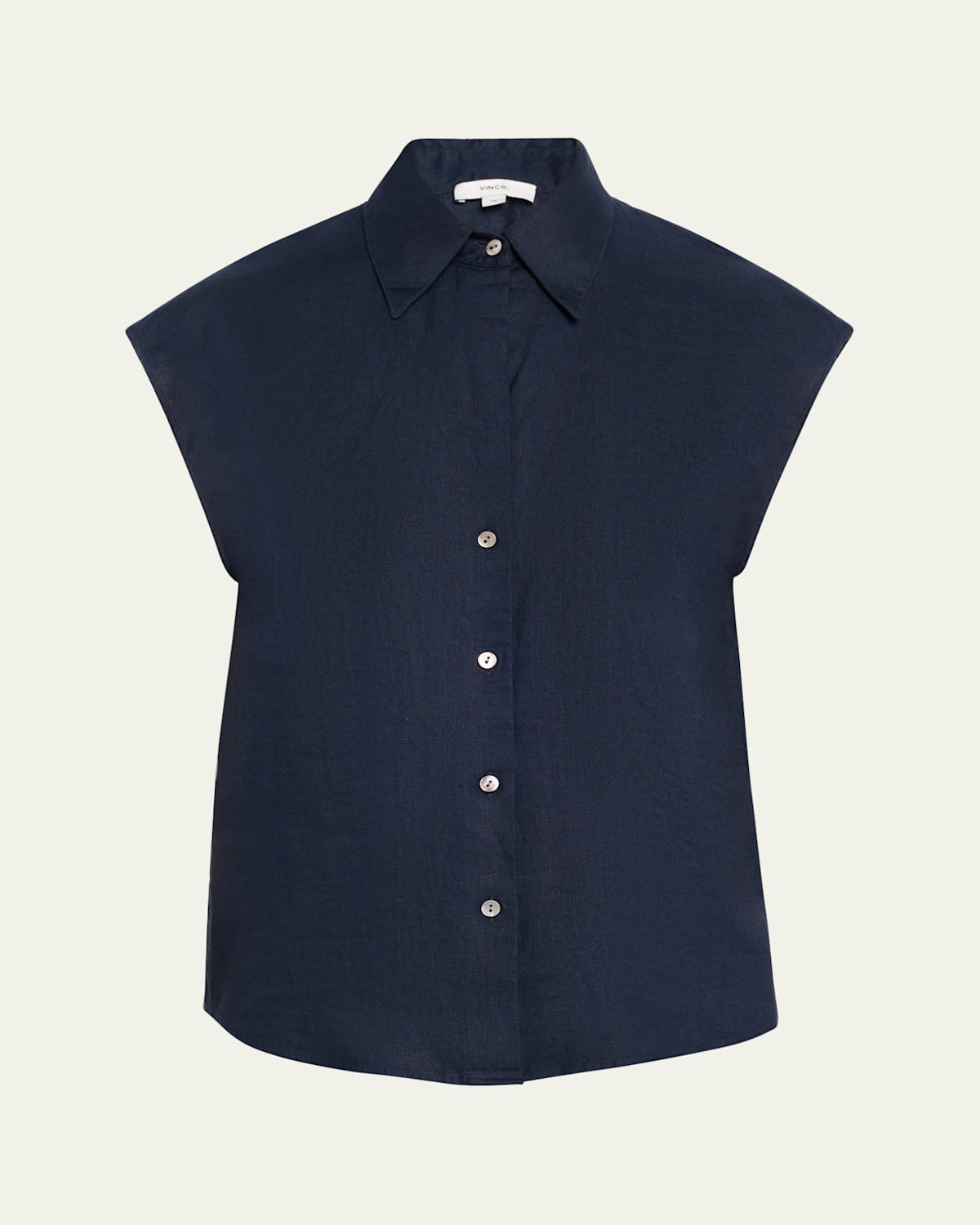 Cap-Sleeve Linen Button-Front Blouse