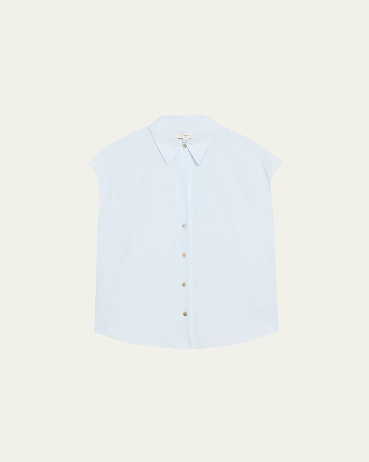 VINCE CAP-SLEEVE LINEN BUTTON-FRONT BLOUSE 