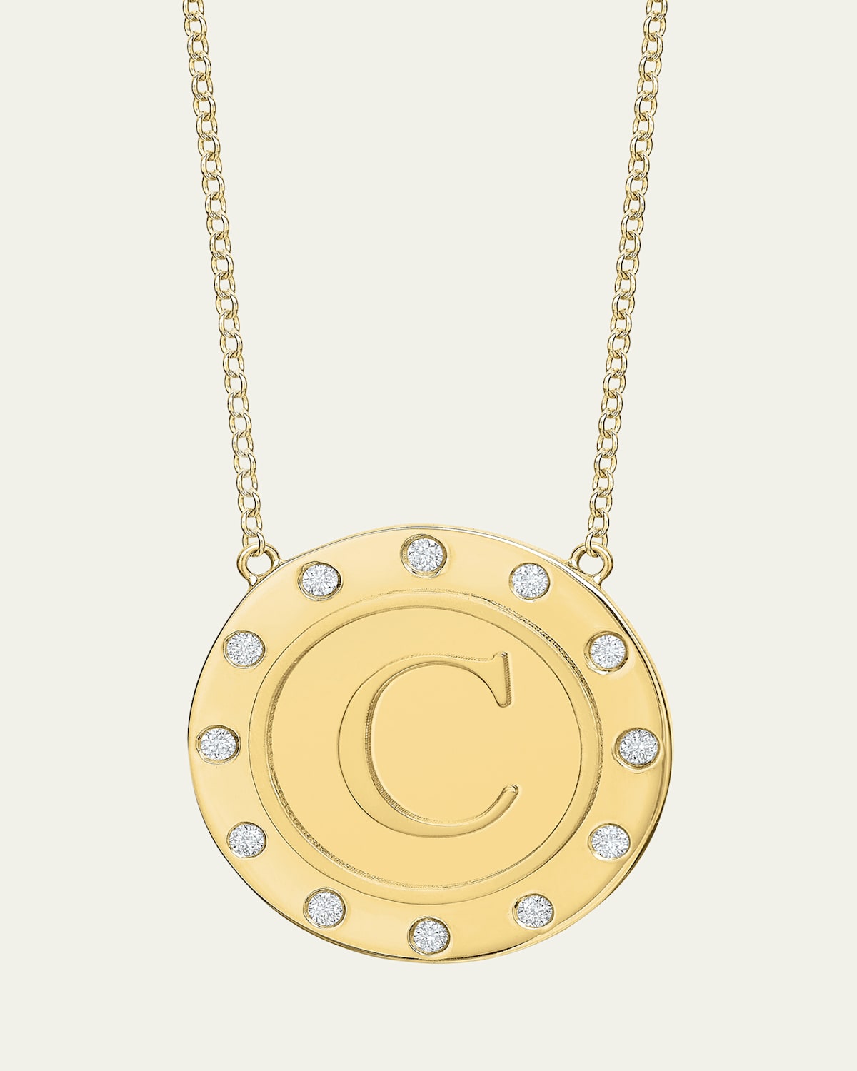 14K Gold Initial Token Necklace with Diamonds