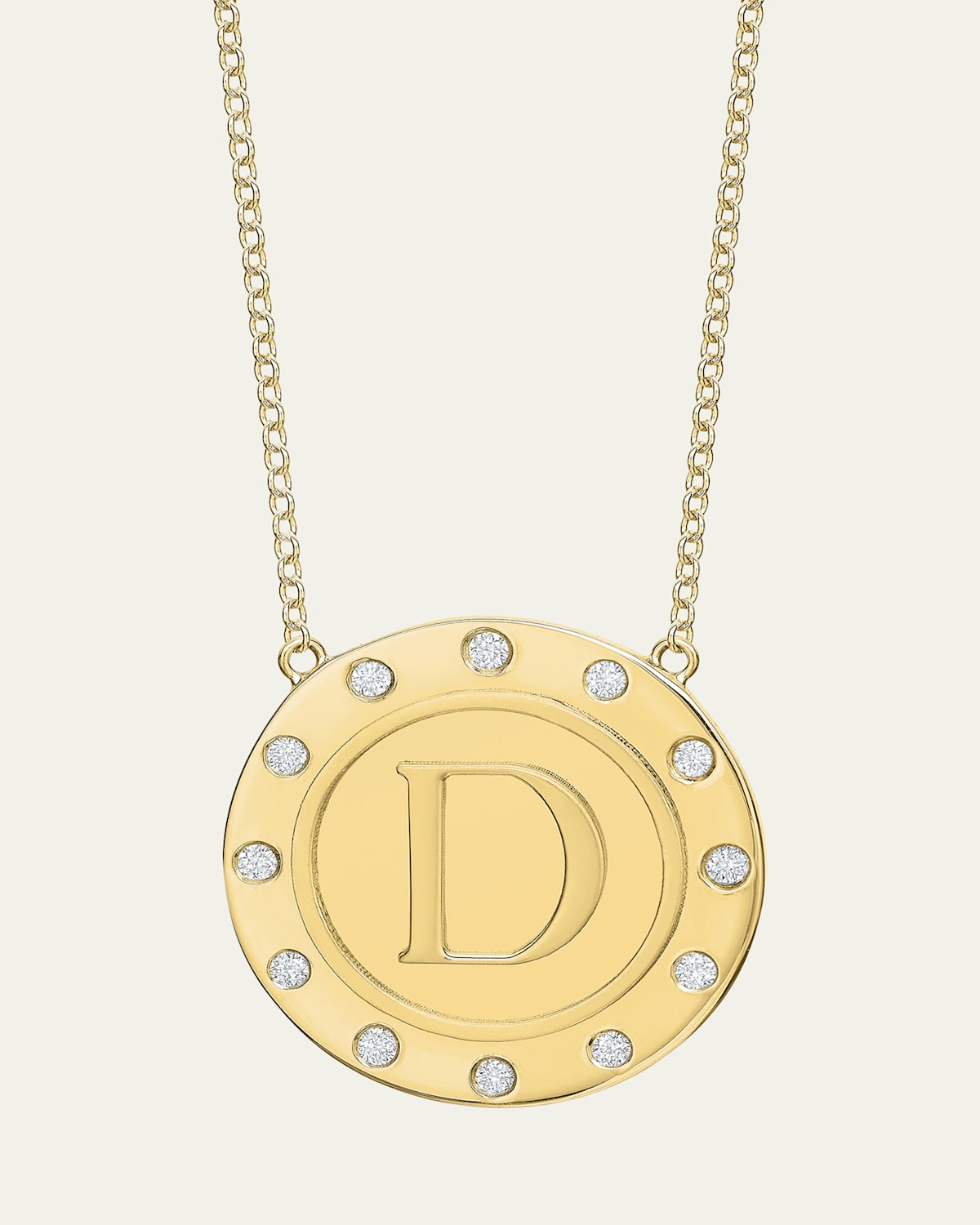 14K Gold Initial Token Necklace with Diamonds