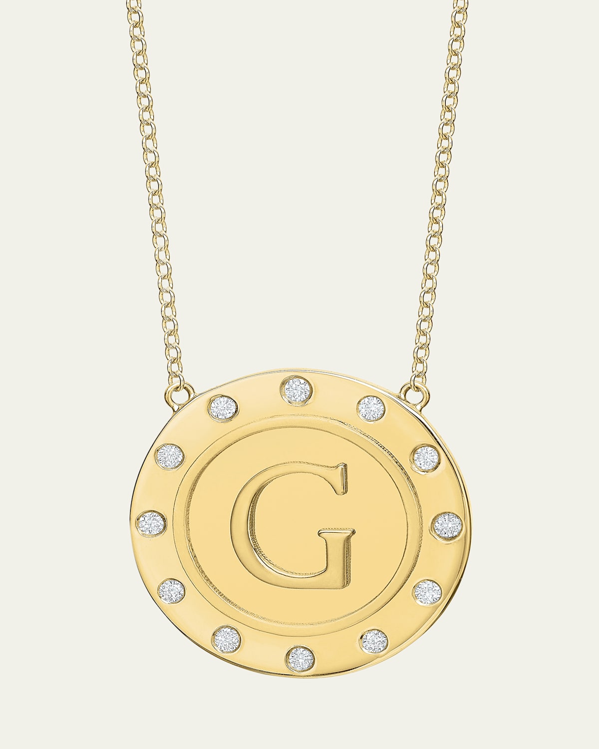 14K Gold Initial Token Necklace with Diamonds